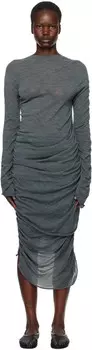 Серое неоднозначное шерстяное платье миди ISSEY MIYAKE