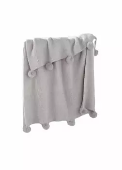 Серое одеяло из шенилла с помпоном Mudpie, цвет Gray