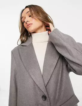 Серое однобортное пальто оверсайз NA-KD