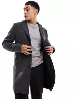 Серое пальто из смесовой шерсти Only & Sons
