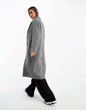 Серое пальто из смесовой шерсти Stradivarius с рисунком «елочка»