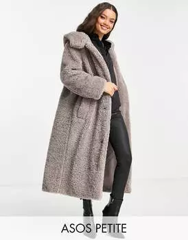 Серое пальто свободного кроя с капюшоном ASOS DESIGN Petite