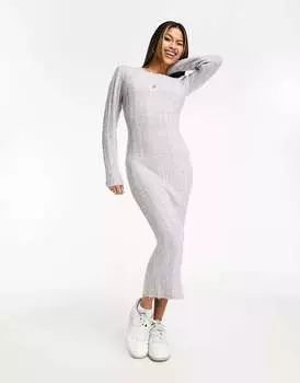 Серое платье-джемпер миди в рубчик In The Style