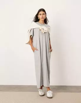 Серое платье-футболка премиум-класса с карманами ASOS EDITION
