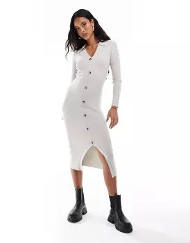 Серое платье-кардиган миди на пуговицах In The Style