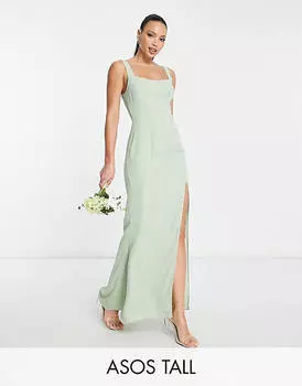 Серое платье макси с пуговицами на спине для подружки невесты ASOS DESIGN Tall