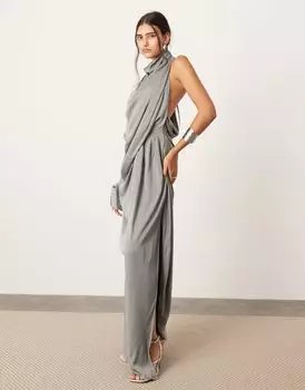 Серое платье миди с напуском и драпировкой без рукавов ASOS EDITION