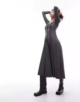 Серое платье миди Topshop с изогнутым подолом в виде годе