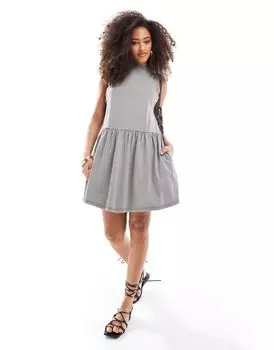 Серое платье мини без рукавов с глубоким вырезом ASOS DESIGN