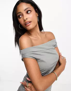 Серое платье мини с асимметричными деталями Pull&Bear