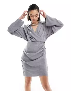 Серое платье мини с длинными рукавами и пуговицами ASOS DESIGN