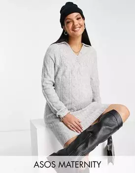 Серое платье мини с открытым воротником ASOS DESIGN Maternity
