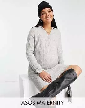 Серое платье мини с открытым воротником-поло ASOS DESIGN Maternity ASOS
