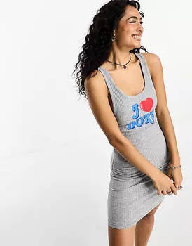 Серое платье мини с овальным вырезом и рисунком жадора ASOS DESIGN