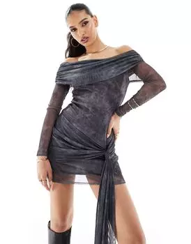 Серое платье мини со шнуровкой и длинными рукавами ASOS DESIGN