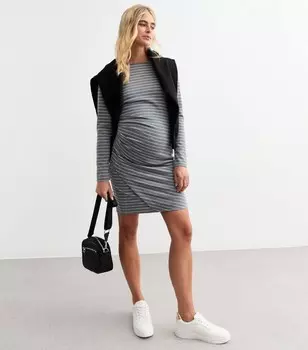 Серое полосатое мини-платье для беременных из джерси New Look, светло-серый