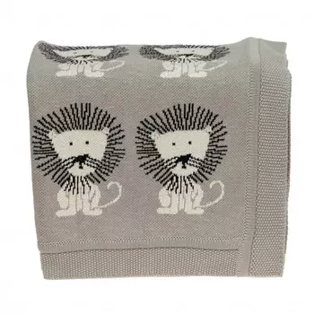 Серое тканое вязаное детское одеяло с множеством львов Homezia, цвет Multicolored