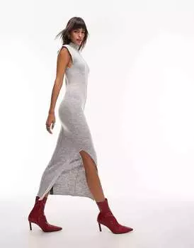 Серое трикотажное платье миди со швом спереди Topshop