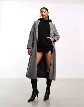 Серое вечернее пальто макси с узором "елочка" Krissy Threadbare