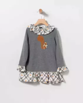Серое вязаное платье для девочки с клетчатыми аппликациями Coco Acqua