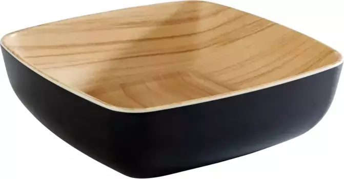 Сервировочная миска APS "Фрида", 1 предмет, меламин, имитация дерева внутри, 16x16 см 16,5х5,5 см, черный