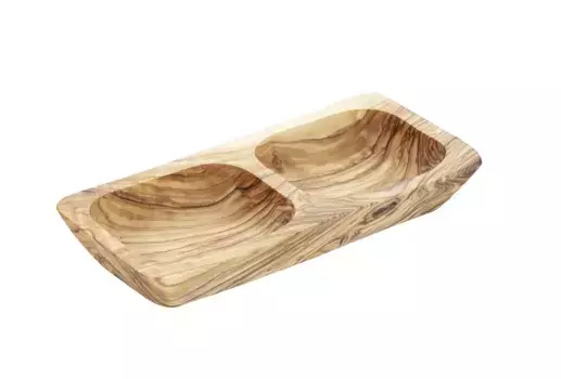 Сервировочная миска APS "OLIV", изготовлена из оливкового дерева, каждая деталь уникальна, два отдельных отделения 8,5х2,5х17,5 см, коричневый