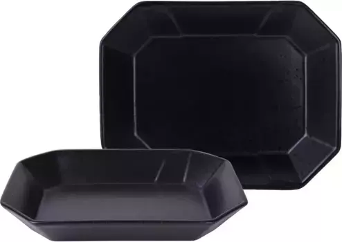 Сервировочная миска CreaTable "Box", 2 предмета, из керамогранита, миска для закусок, ультрасовременный тренд "Streat Food" 17 см, черный