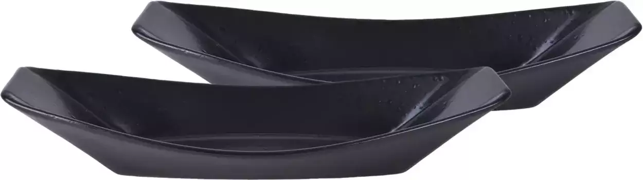 Сервировочная миска CreaTable "Лодка", 2 предмета, керамогранит, миска для закусок, актуальный тренд "Street Food" 12 см, черный