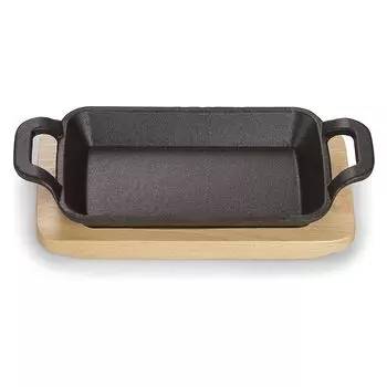 Сервировочная миска Echtwerk из чугуна, сервировочная миска, мини-запеканка с сервировочной доской, уже приправленная, подходит для духовок, грилей и барбекю, идеально подходит для приготовления и сервировки, 16 x 9,2 см
