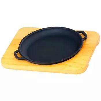 Сервировочная сковорода с деревянным дном Чугунная сковорода диаметром 18 см, деревянная подставка для жаровни 4BIG.fun