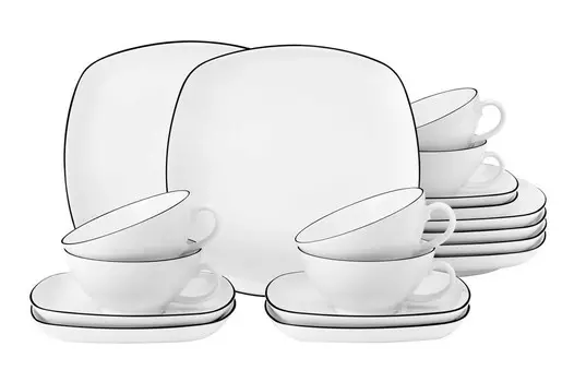 Сервиз чайный Seltmann Weiden Lido Black Line квадратный, 18 предметов, белый