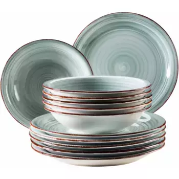 Сервиз для домашнего обеда «набор тарелок, набор посуды Bel Tempo», (набор, 12 предметов, 6 обеденных тарелок, 6 суповых тарелок), имитация дерева в деревенском стиле со спиральным декором, 12 предметов, на 6 персон Home Affaire, цвет graublau
