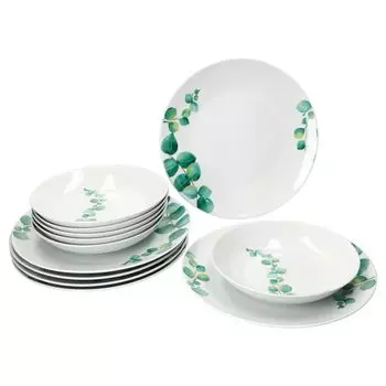 Сервиз из 12 предметов, эвкалиптовый белый фарфор, обеденная тарелка на 6 персон, суповая тарелка MamboCat