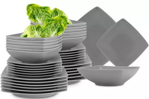 Сервиз Konsimo обеденный EPIRI на 12 персон (36 предметов), можно мыть в посудомоечной машине и микроволновой печи, серый, керамика, СОВРЕМЕННЫЙ, 25x25|21x21|17x17см