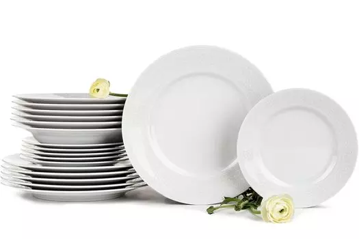 Сервиз Konsimo обеденный на 6 персон (18 предметов) "АМЕЛИЯ", белый, фарфор, элегантный, 19 см/26 см/23 см