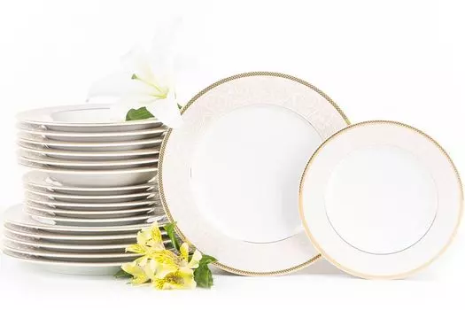 Сервиз Konsimo обеденный на 6 персон (18 эл.) "МАРТА ГОЛД", белый, фарфор, классика, 27 см/23 см/21 см