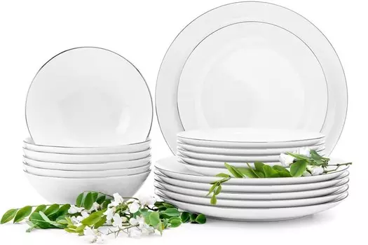 Сервиз Konsimo обеденный на 6 персон (18 эл.) "БОСС", белый, фарфор, элегантный, 20,5/18/27см