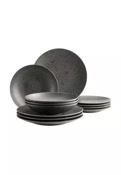 Сервиз обеденный керамический Трад. Плитка MaSer, черный