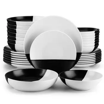 Сервиз обеденный на 8 персон, vancasso Набор посуды Accel из 32 предметов из керамогранита, современный комбинированный сервизный набор, круглый, черный