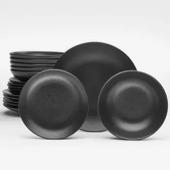 Сервиз обеденный, набор посуды Luna (18 предметов), на 6 персон, фаянс, черная матовая глазурь с блестящими точками Van Well