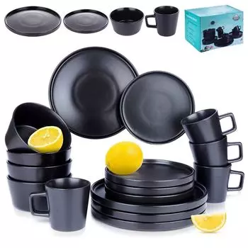 Сервиз обеденный, набор посуды, набор керамических тарелок на 4 персоны, 16 ст Excellent Houseware, черный