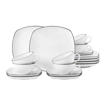 Сервиз Seltmann Weiden Lido Black Line квадратный чайный, 18 предметов. большой, белый