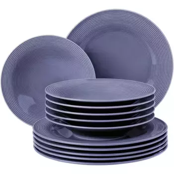 Сервиз Seltmann Weiden "Набор посуды, 12 предметов, Beat", (набор, 12 предметов, 6 обеденных тарелок около 27,5 см, 6 суповых тарелок около 22,5 см), с рельефом, производство Германия, синий/фиолетовый
