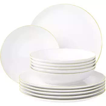 Сервиз Seltmann Weiden «Набор тарелок, Набор посуды Liberty», (набор, 12 предметов, 6x тарелок круглые 27,5 см) 6 тарелок для завтрака диаметром около 22,5 см), вневременной язык дизайна, Сделано в Германии, 12 предметов, на 6 человек, цвет gold...