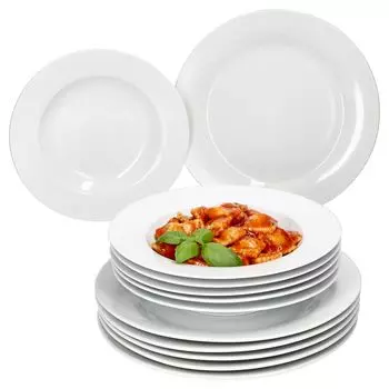 Сервиз Tommy из белого фарфора, 12 предметов, тарелка на 6 персон MamboCat, белый