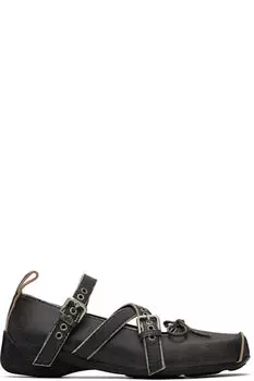 Серые балетки с крестообразной пряжкой OPEN YY