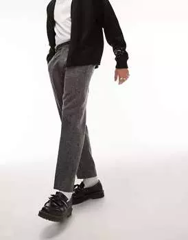 Серые брюки из крученой шерсти Topman с узором «в елочку»