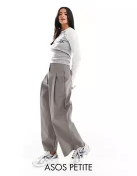 Серые брюки из структурированного твила ASOS DESIGN Petite