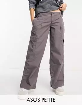 Серые брюки карго с низкой посадкой ASOS DESIGN Petite