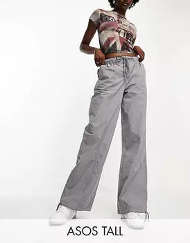 Серые брюки карго с парашютным швом ASOS DESIGN Tall